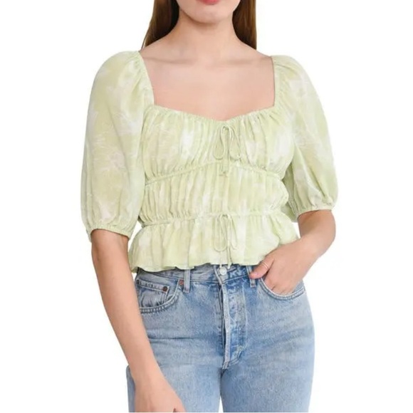 Wayf Nordstrom Sage Green Sweetheart Neck Peplum Blouse - Picture 1 of 6